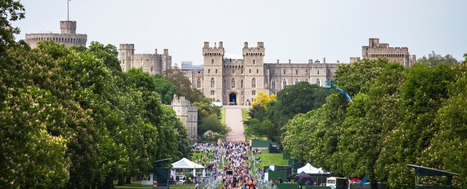 Crowds converging on Windsor to celebrate the Royal Wedding of Prince Harry and Meghan Markle.